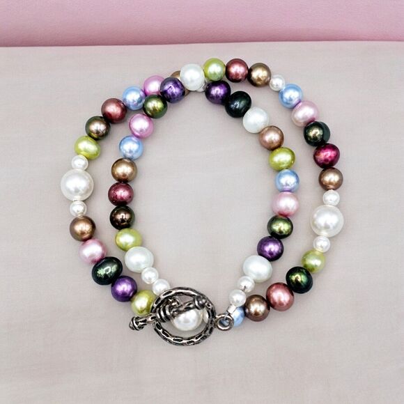 Genuine Pearl Bracelet Freshwater Double Wrap 925 Silver Clasp or Beaded Choker - Picture 6 of 9